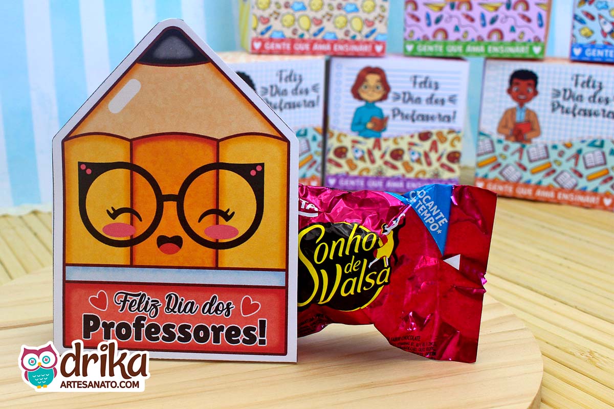 Lembrancinha de Dia dos Professores para Imprimir: Porta-bombom Lápis Cute